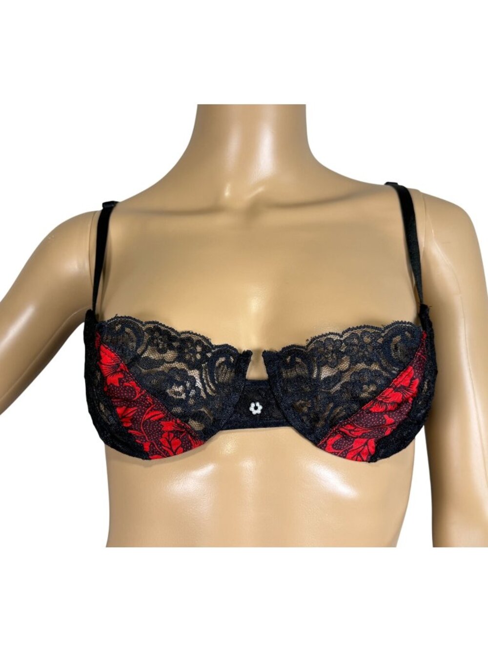 Vintage Christian Dior Intimates Black & Red Lace Underwire Balconette Bra 36C 4